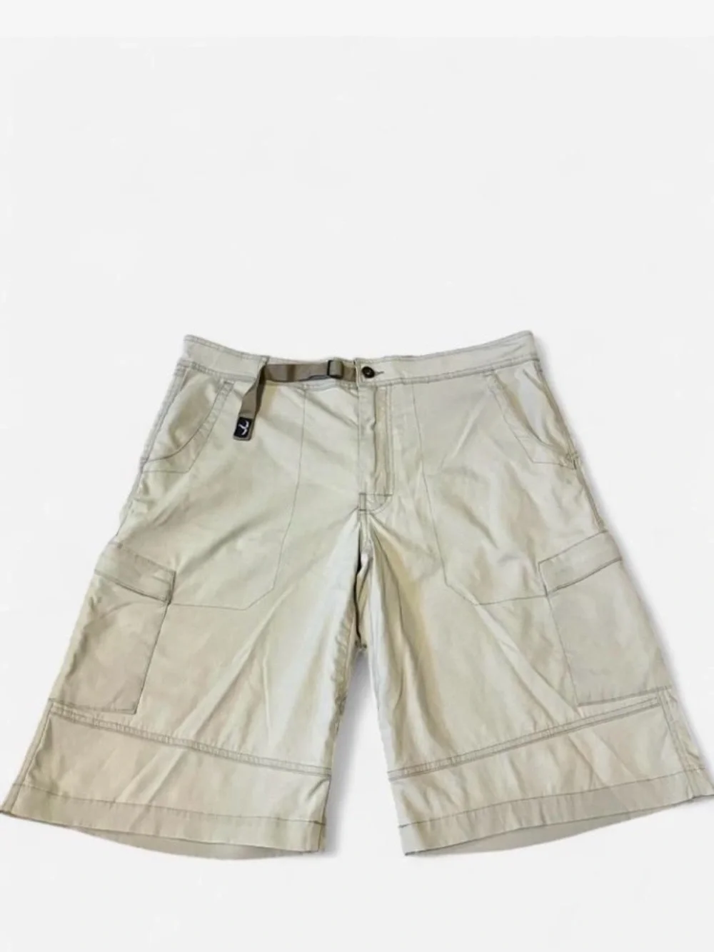 Prana Men's Light Khaki Cargo Shorts with Built-In Belt Outdoor Climbing Trail L